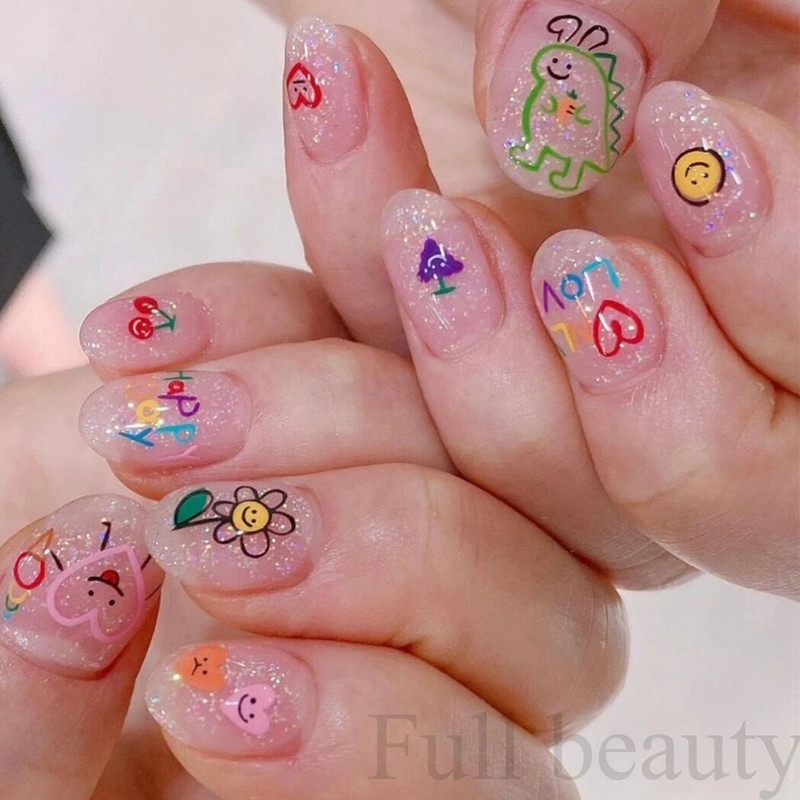 3D Kawaii dinozauru nagu uzlīmes multfilmas anime Dzīvnieki pašlīmējošā uzlīme Jauka dizaina slīdņi manikīra dekoru aksesuāri