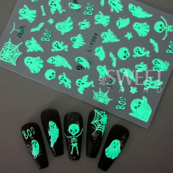 Τρισδιάστατες μαύρες ανθρώπινες σιλουέτες Nail Sticker Φωτεινός ανθισμένος σχεδιασμός Ghost Demon Cat Angel Butterfly DIY Slider Nail Foils Διακόσμηση