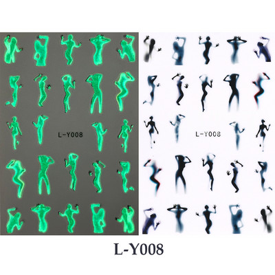 3D melna cilvēka silueti nagu uzlīme Gaišs, ziedošs dizains spoks dēmons kaķis eņģelis tauriņš DIY slīdnis nagu folijas dekorēšana