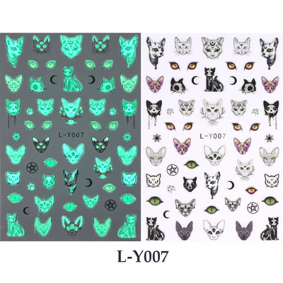 3D melna cilvēka silueti nagu uzlīme Gaišs, ziedošs dizains spoks dēmons kaķis eņģelis tauriņš DIY slīdnis nagu folijas dekorēšana