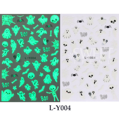3D melna cilvēka silueti nagu uzlīme Gaišs, ziedošs dizains spoks dēmons kaķis eņģelis tauriņš DIY slīdnis nagu folijas dekorēšana