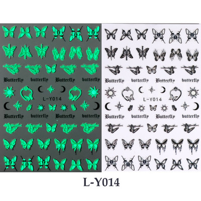 3D melna cilvēka silueti nagu uzlīme Gaišs, ziedošs dizains spoks dēmons kaķis eņģelis tauriņš DIY slīdnis nagu folijas dekorēšana