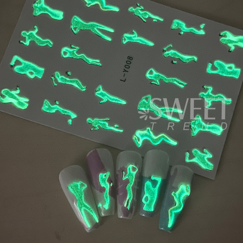 3D melna cilvēka silueti nagu uzlīme Gaišs, ziedošs dizains spoks dēmons kaķis eņģelis tauriņš DIY slīdnis nagu folijas dekorēšana