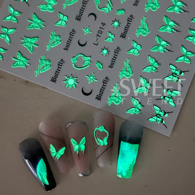 3D melna cilvēka silueti nagu uzlīme Gaišs, ziedošs dizains spoks dēmons kaķis eņģelis tauriņš DIY slīdnis nagu folijas dekorēšana