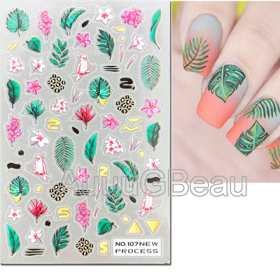 3D nagu mākslas uzlīmes Jauni īpaši plānas šampanieša krāsas ziedi zaļas lapas lipīgās slīdnes Nagu uzlīmes dekorācijas manikīram