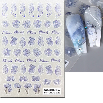 3D nagu mākslas uzlīmes Jauni īpaši plānas šampanieša krāsas ziedi zaļas lapas lipīgās slīdnes Nagu uzlīmes dekorācijas manikīram