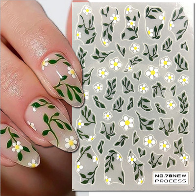 3D nagu mākslas uzlīmes Jauni īpaši plānas šampanieša krāsas ziedi zaļas lapas lipīgās slīdnes Nagu uzlīmes dekorācijas manikīram