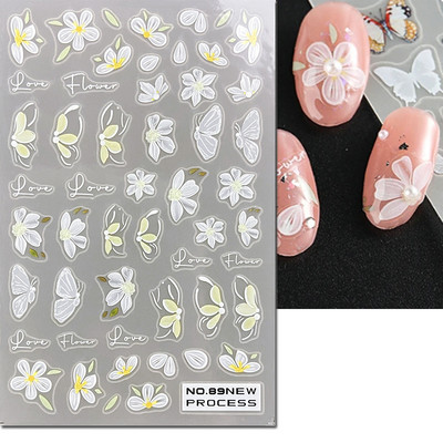 3D nagu mākslas uzlīmes Jauni īpaši plānas šampanieša krāsas ziedi zaļas lapas lipīgās slīdnes Nagu uzlīmes dekorācijas manikīram