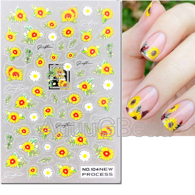 3D nagu mākslas uzlīmes Jauni īpaši plānas šampanieša krāsas ziedi zaļas lapas lipīgās slīdnes Nagu uzlīmes dekorācijas manikīram