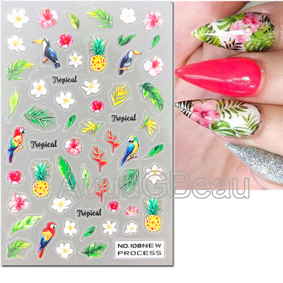 3D nagu mākslas uzlīmes Jauni īpaši plānas šampanieša krāsas ziedi zaļas lapas lipīgās slīdnes Nagu uzlīmes dekorācijas manikīram