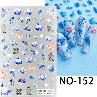 3D nagu mākslas uzlīmes Jauni īpaši plānas šampanieša krāsas ziedi zaļas lapas lipīgās slīdnes Nagu uzlīmes dekorācijas manikīram