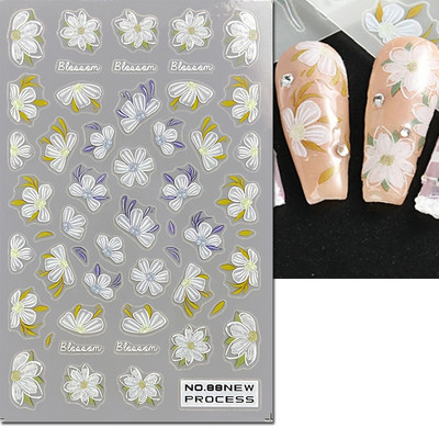 3D nagu mākslas uzlīmes Jauni īpaši plānas šampanieša krāsas ziedi zaļas lapas lipīgās slīdnes Nagu uzlīmes dekorācijas manikīram