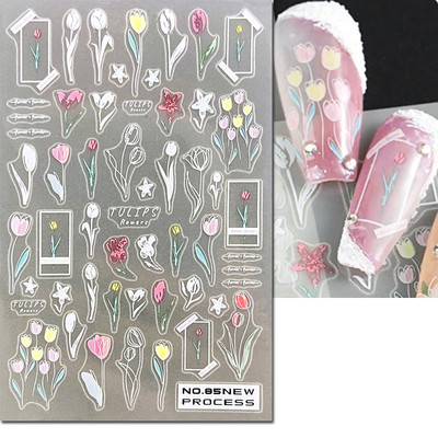 3D nagu mākslas uzlīmes Jauni īpaši plānas šampanieša krāsas ziedi zaļas lapas lipīgās slīdnes Nagu uzlīmes dekorācijas manikīram