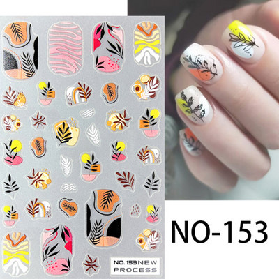 3D nagu mākslas uzlīmes Jauni īpaši plānas šampanieša krāsas ziedi zaļas lapas lipīgās slīdnes Nagu uzlīmes dekorācijas manikīram