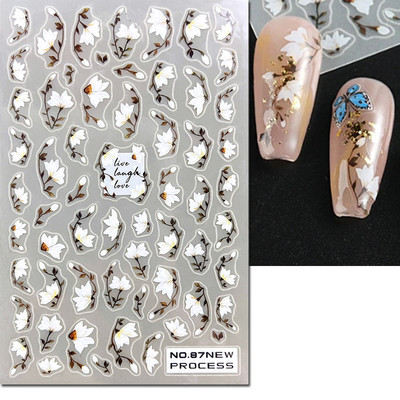 3D nagu mākslas uzlīmes Jauni īpaši plānas šampanieša krāsas ziedi zaļas lapas lipīgās slīdnes Nagu uzlīmes dekorācijas manikīram