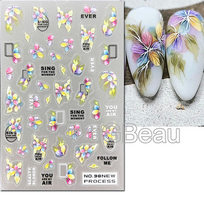 3D nagu mākslas uzlīmes Jauni īpaši plānas šampanieša krāsas ziedi zaļas lapas lipīgās slīdnes Nagu uzlīmes dekorācijas manikīram