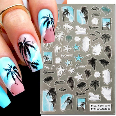 3D nagu mākslas uzlīmes Jauni īpaši plānas šampanieša krāsas ziedi zaļas lapas lipīgās slīdnes Nagu uzlīmes dekorācijas manikīram