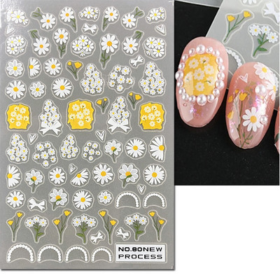 3D nagu mākslas uzlīmes Jauni īpaši plānas šampanieša krāsas ziedi zaļas lapas lipīgās slīdnes Nagu uzlīmes dekorācijas manikīram