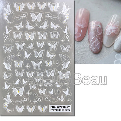 3D nagu mākslas uzlīmes Jauni īpaši plānas šampanieša krāsas ziedi zaļas lapas lipīgās slīdnes Nagu uzlīmes dekorācijas manikīram