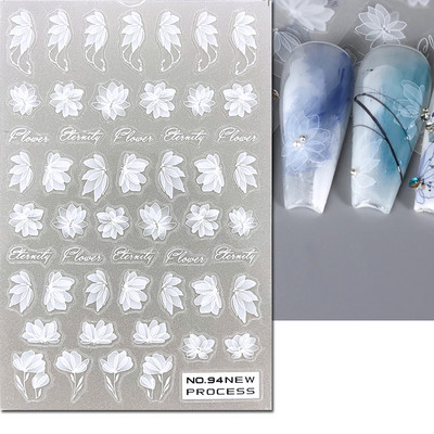 3D nagu mākslas uzlīmes Jauni īpaši plānas šampanieša krāsas ziedi zaļas lapas lipīgās slīdnes Nagu uzlīmes dekorācijas manikīram