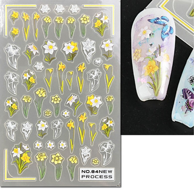 3D nagu mākslas uzlīmes Jauni īpaši plānas šampanieša krāsas ziedi zaļas lapas lipīgās slīdnes Nagu uzlīmes dekorācijas manikīram