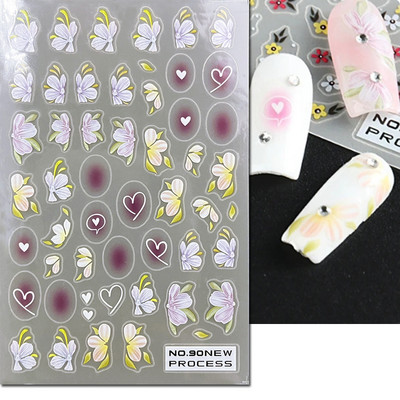 3D nagu mākslas uzlīmes Jauni īpaši plānas šampanieša krāsas ziedi zaļas lapas lipīgās slīdnes Nagu uzlīmes dekorācijas manikīram