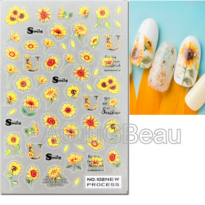 3D nagu mākslas uzlīmes Jauni īpaši plānas šampanieša krāsas ziedi zaļas lapas lipīgās slīdnes Nagu uzlīmes dekorācijas manikīram