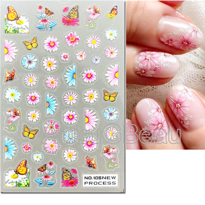 3D nagu mākslas uzlīmes Jauni īpaši plānas šampanieša krāsas ziedi zaļas lapas lipīgās slīdnes Nagu uzlīmes dekorācijas manikīram