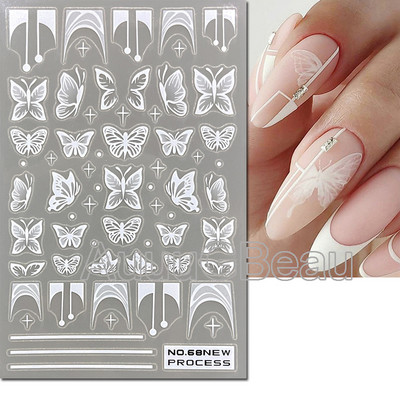 3D nagu mākslas uzlīmes Jauni īpaši plānas šampanieša krāsas ziedi zaļas lapas lipīgās slīdnes Nagu uzlīmes dekorācijas manikīram