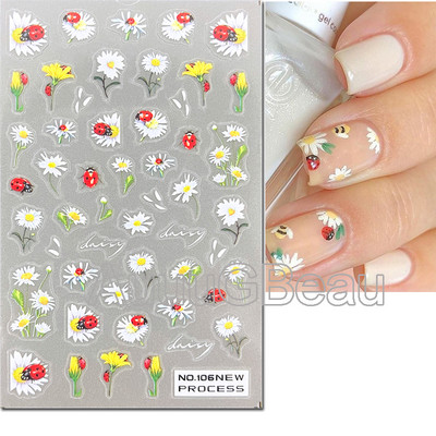 3D nagu mākslas uzlīmes Jauni īpaši plānas šampanieša krāsas ziedi zaļas lapas lipīgās slīdnes Nagu uzlīmes dekorācijas manikīram