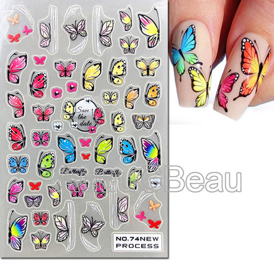 3D nagu mākslas uzlīmes Jauni īpaši plānas šampanieša krāsas ziedi zaļas lapas lipīgās slīdnes Nagu uzlīmes dekorācijas manikīram