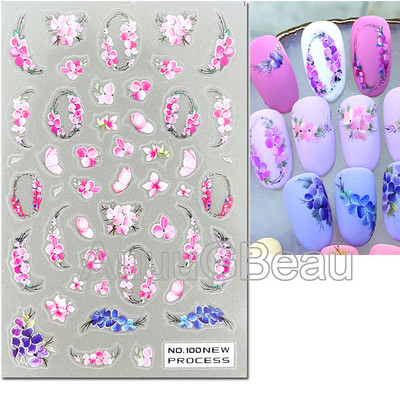 3D nagu mākslas uzlīmes Jauni īpaši plānas šampanieša krāsas ziedi zaļas lapas lipīgās slīdnes Nagu uzlīmes dekorācijas manikīram