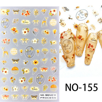 3D nagu mākslas uzlīmes Jauni īpaši plānas šampanieša krāsas ziedi zaļas lapas lipīgās slīdnes Nagu uzlīmes dekorācijas manikīram