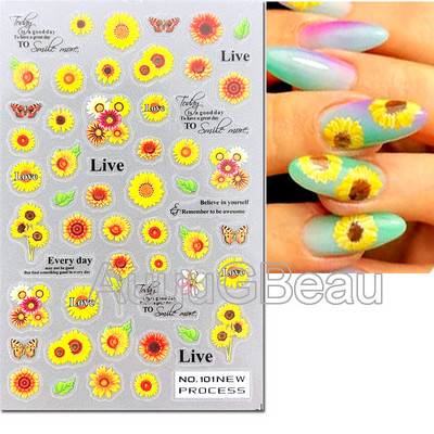 3D nagu mākslas uzlīmes Jauni īpaši plānas šampanieša krāsas ziedi zaļas lapas lipīgās slīdnes Nagu uzlīmes dekorācijas manikīram