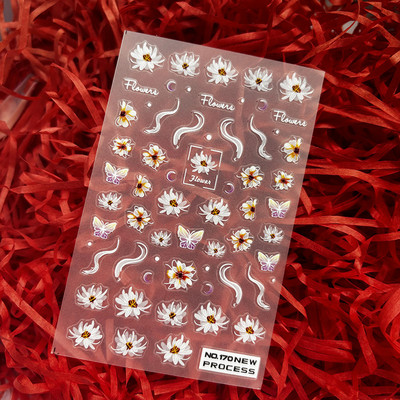 3D nagu mākslas uzlīmes Jauni īpaši plānas šampanieša krāsas ziedi zaļas lapas lipīgās slīdnes Nagu uzlīmes dekorācijas manikīram