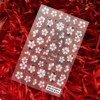 3D nagu mākslas uzlīmes Jauni īpaši plānas šampanieša krāsas ziedi zaļas lapas lipīgās slīdnes Nagu uzlīmes dekorācijas manikīram