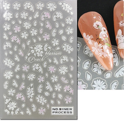 3D nagu mākslas uzlīmes Jauni īpaši plānas šampanieša krāsas ziedi zaļas lapas lipīgās slīdnes Nagu uzlīmes dekorācijas manikīram