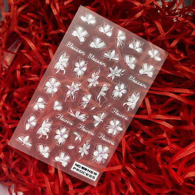 3D nagu mākslas uzlīmes Jauni īpaši plānas šampanieša krāsas ziedi zaļas lapas lipīgās slīdnes Nagu uzlīmes dekorācijas manikīram