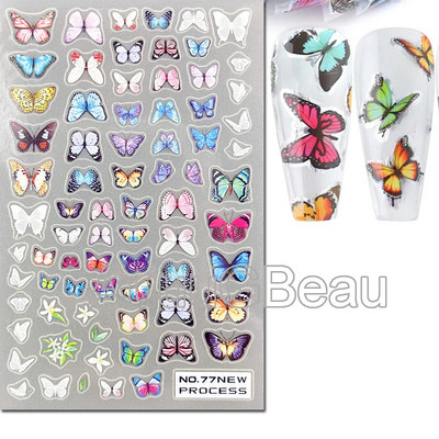 3D nagu mākslas uzlīmes Jauni īpaši plānas šampanieša krāsas ziedi zaļas lapas lipīgās slīdnes Nagu uzlīmes dekorācijas manikīram