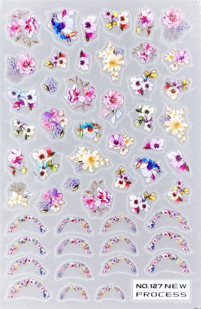 3D nagu mākslas uzlīmes Jauni īpaši plānas šampanieša krāsas ziedi zaļas lapas lipīgās slīdnes Nagu uzlīmes dekorācijas manikīram