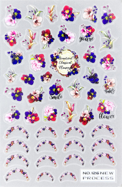 3D nagu mākslas uzlīmes Jauni īpaši plānas šampanieša krāsas ziedi zaļas lapas lipīgās slīdnes Nagu uzlīmes dekorācijas manikīram