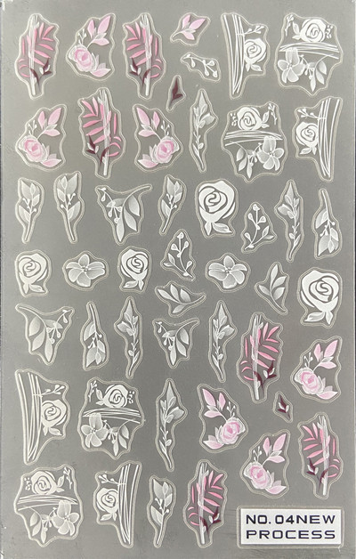 3D nagu mākslas uzlīmes Jauni īpaši plānas šampanieša krāsas ziedi zaļas lapas lipīgās slīdnes Nagu uzlīmes dekorācijas manikīram