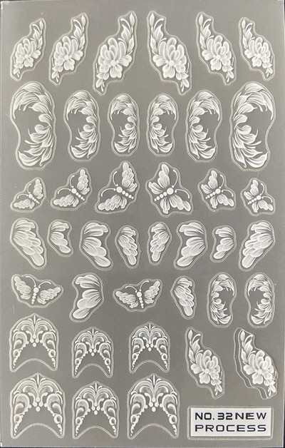 3D nagu mākslas uzlīmes Jauni īpaši plānas šampanieša krāsas ziedi zaļas lapas lipīgās slīdnes Nagu uzlīmes dekorācijas manikīram