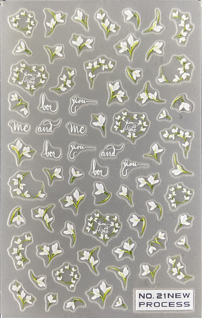 3D nagu mākslas uzlīmes Jauni īpaši plānas šampanieša krāsas ziedi zaļas lapas lipīgās slīdnes Nagu uzlīmes dekorācijas manikīram