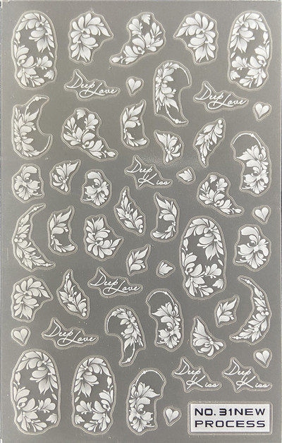 3D nagu mākslas uzlīmes Jauni īpaši plānas šampanieša krāsas ziedi zaļas lapas lipīgās slīdnes Nagu uzlīmes dekorācijas manikīram