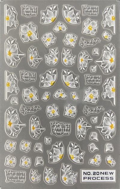 3D nagu mākslas uzlīmes Jauni īpaši plānas šampanieša krāsas ziedi zaļas lapas lipīgās slīdnes Nagu uzlīmes dekorācijas manikīram