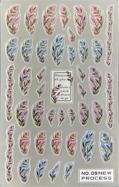 3D nagu mākslas uzlīmes Jauni īpaši plānas šampanieša krāsas ziedi zaļas lapas lipīgās slīdnes Nagu uzlīmes dekorācijas manikīram