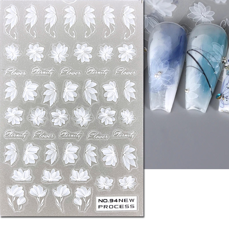 3D nagu mākslas uzlīmes Jauni īpaši plānas šampanieša krāsas ziedi zaļas lapas lipīgās slīdnes Nagu uzlīmes dekorācijas manikīram