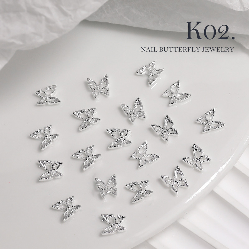 20 buc. Decor pentru unghii cu fluture goale din aliaj, 10*11 mm, auriu, argintiu, metal, farfurii pentru unghii, piese pentru fluture de Ziua Îndrăgostiților.