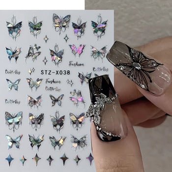 Μεταλλικά μαύρα αυτοκόλλητα νυχιών πεταλούδας 3D σε σκούρο στυλ Charms Sliders μελάνι δαντέλα Dream Catcher Moon Heart Star Foil Tips για μανικιούρ